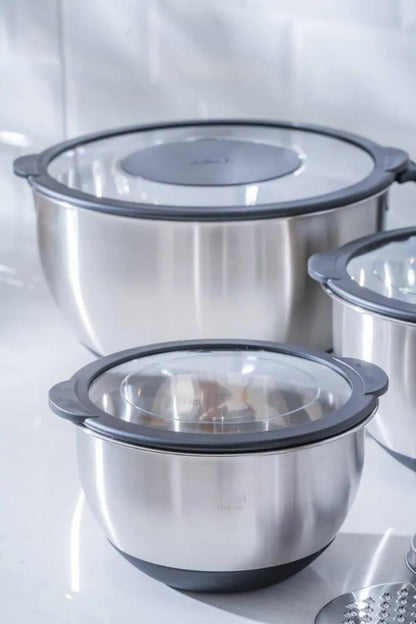 Acar Focus Pro Antrasit Kapaklı Paslanmaz Çelik Karıştırma ve Saklama Kabı Seti – 3 Parça-mutfak urunleri-Prenseshome Leyweg-Prenseshome Leyweg