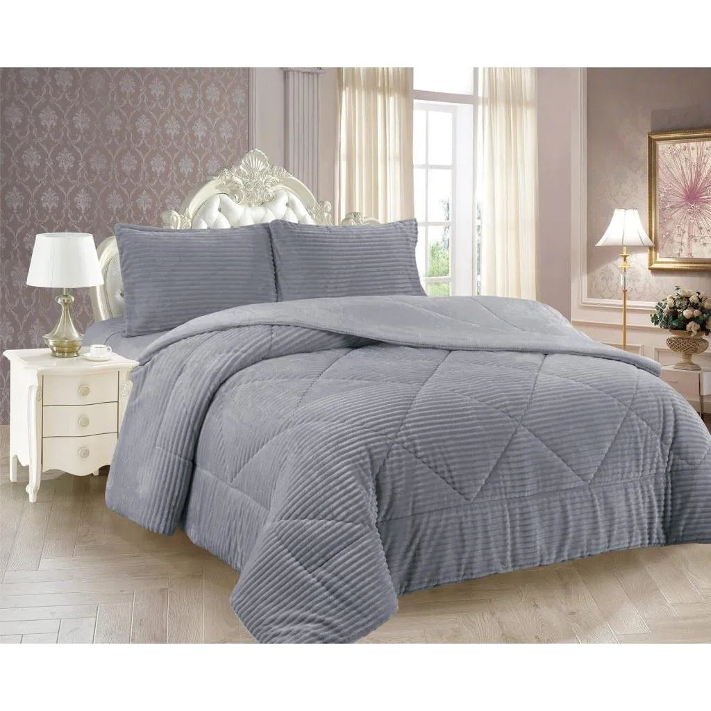 İpekçe Süper Yumuşak Dolly Yorgan Seti 3 Parça 220x240 cm-Yatak Odasi-Prenseshome Leyweg-Gri-Prenseshome Leyweg