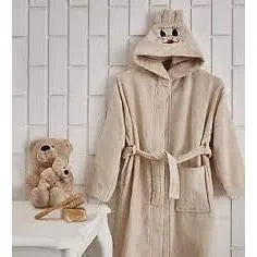 İpekçe Pamuk Cocuk Bornozu-Banyo ürünleri-Prenseshome Leyweg-Bej-3/4 Yas Kapsonlu-Prenseshome Leyweg