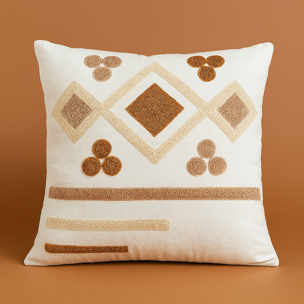 Mosaic Touch Nakışlı Dekoratif Yastık Kılıfı – 45x45 cm-Oturma odasi-Prenseshome Leyweg-Kahve & Bej-Prenseshome Leyweg