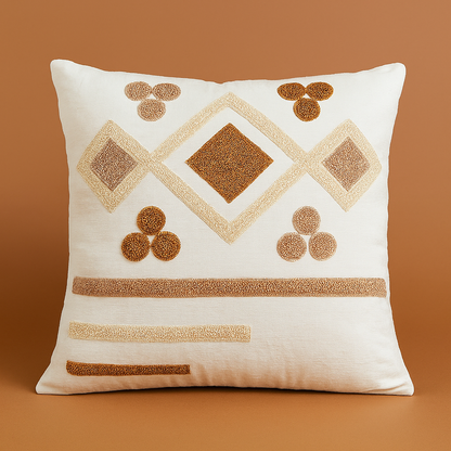 Mosaic Touch Nakışlı Dekoratif Yastık Kılıfı – 45x45 cm-Oturma odasi-Prenseshome Leyweg-Kahve & Bej-Prenseshome Leyweg