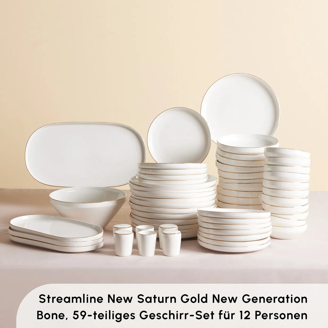Karaca Stream Bone New Saturn Gold 12 Kişilik 59 Parça Porselen Yemek Takımı-Yemek Takimi-Prenseshome Leyweg-Prenseshome Leyweg