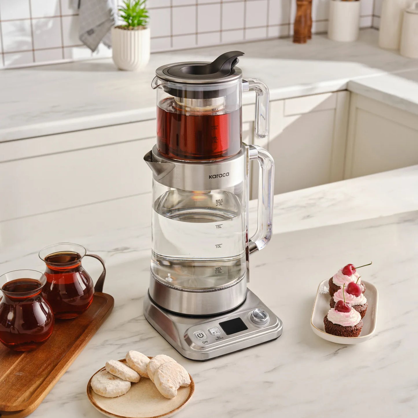 Karaca Refika XL Cam Çay Makinesi Chrome – 2.8 Lt Aile Boyu, Eco Mod, Sıcak Tutma Özellikli-Elektronik ürün-Prenseshome Leyweg-Prenseshome Leyweg