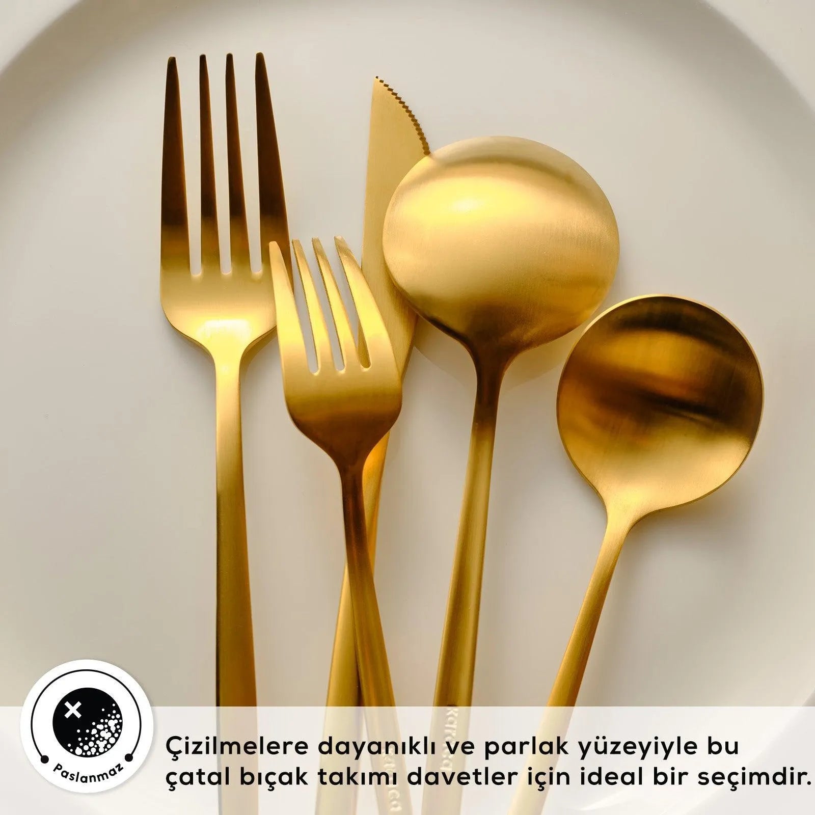 Karaca Orion Mat Gold 12 Kişilik 60 Parça Çatal Kaşık Bıçak Takımı-Sofra ürünleri-Prenseshome Leyweg-Prenseshome Leyweg