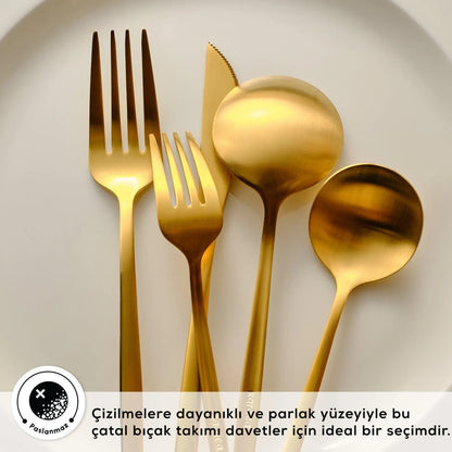 Karaca Orion Mat Gold 12 Kişilik 60 Parça Çatal Kaşık Bıçak Takımı-Sofra ürünleri-Prenseshome Leyweg-Prenseshome Leyweg