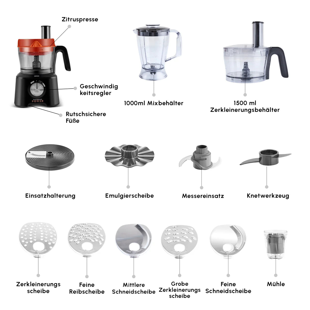 Karaca Mastermaid Power Max 11’i 1 Arada Mutfak Robotu 2500W – Mat Siyah Gümüş-Elektronik ürün-Prenseshome Leyweg-Prenseshome Leyweg