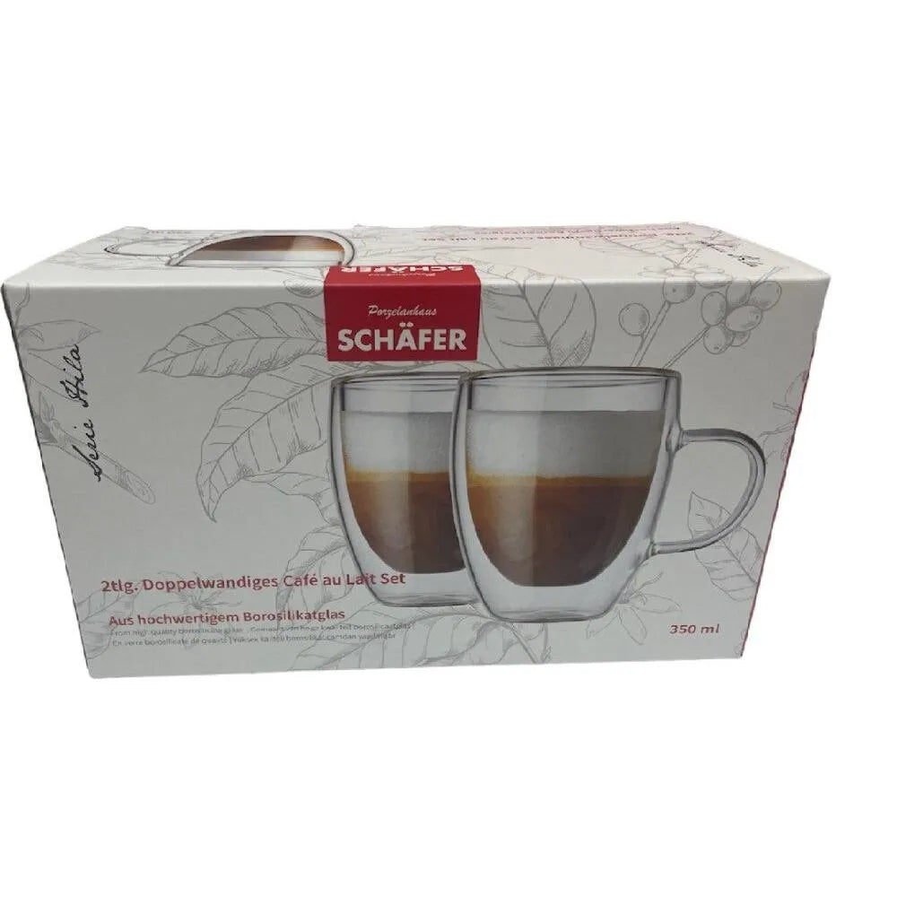 Schafer 2’li Çift Cidarlı Cafe au Lait Bardak Seti – 350 ml, Isı Yalıtımlı Cam-Cam urunler-Prenseshome Leyweg-Prenseshome Leyweg