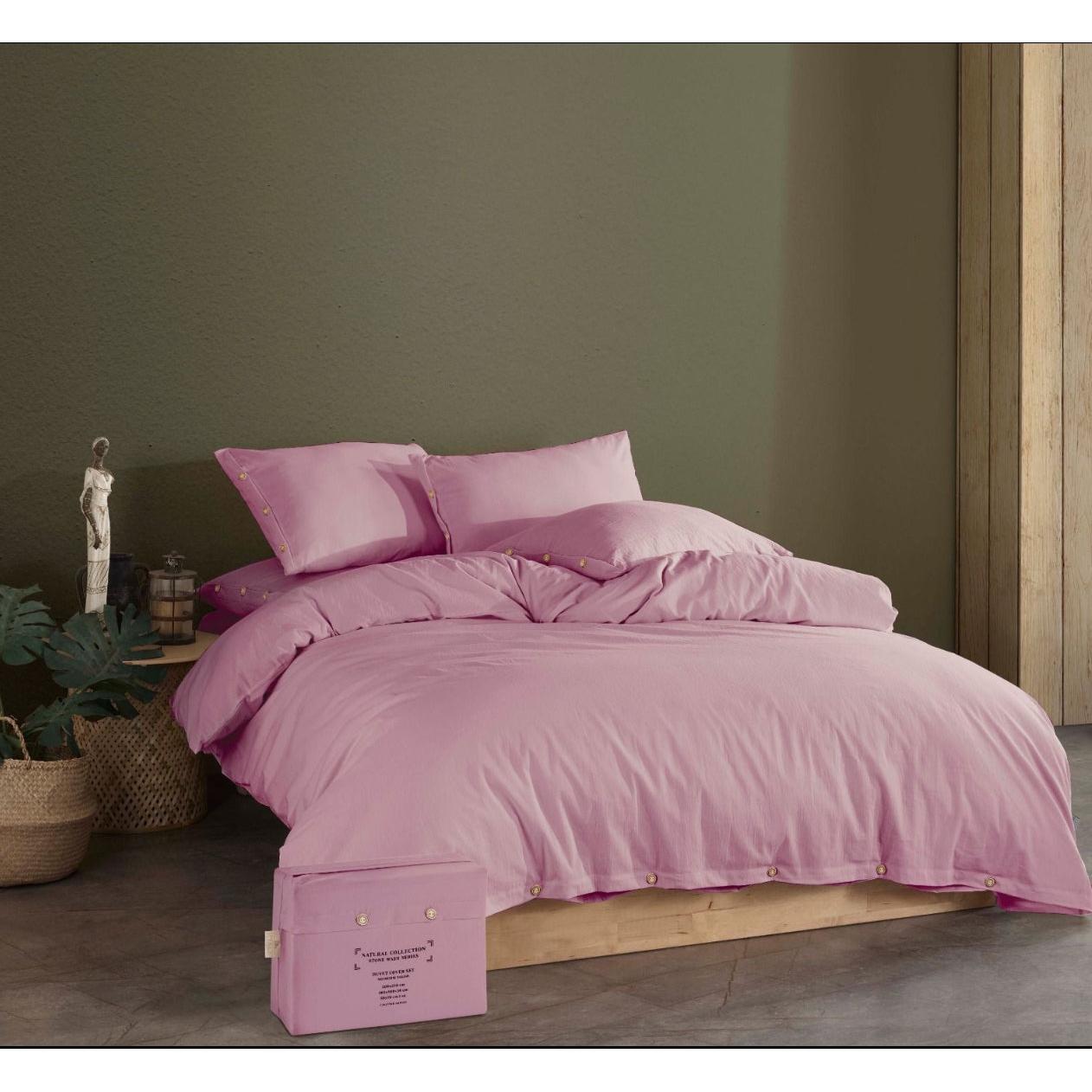 İpekçe Cift Kisilik Yikanmis Pamuk Nevresim Seti – Natural Collection Stone Wash Series-Yatak Odasi-Prenseshome Leyweg-Pembe-Prenseshome Leyweg