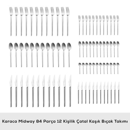 Karaca Elegance Midway Platin 84 Parça 12 Kişilik Sofra Çatal Kaşık Bıçak Seti-Sofra ürünleri-Prenseshome Leyweg-Prenseshome Leyweg