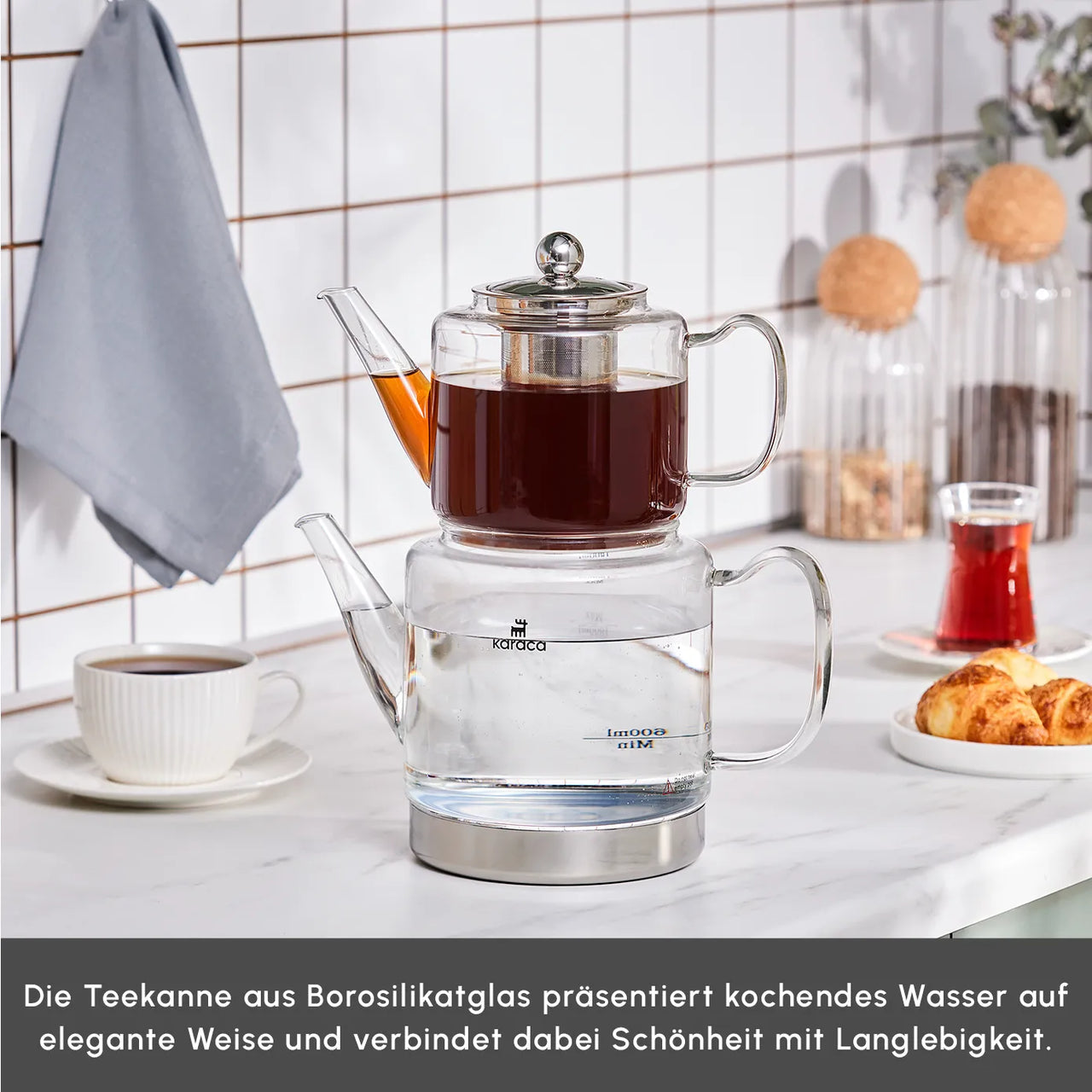 Karaca Dora XL Cam Çaydanlık Takımı – 1000 ml Demlik & 2000 ml Suluk-Cam urunler-Prenseshome Leyweg-Prenseshome Leyweg