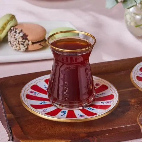 Karaca Bursa Kırmızı 12 Parça Çay Bardağı Seti-Cam urunler-Prenseshome Leyweg-Prenseshome Leyweg