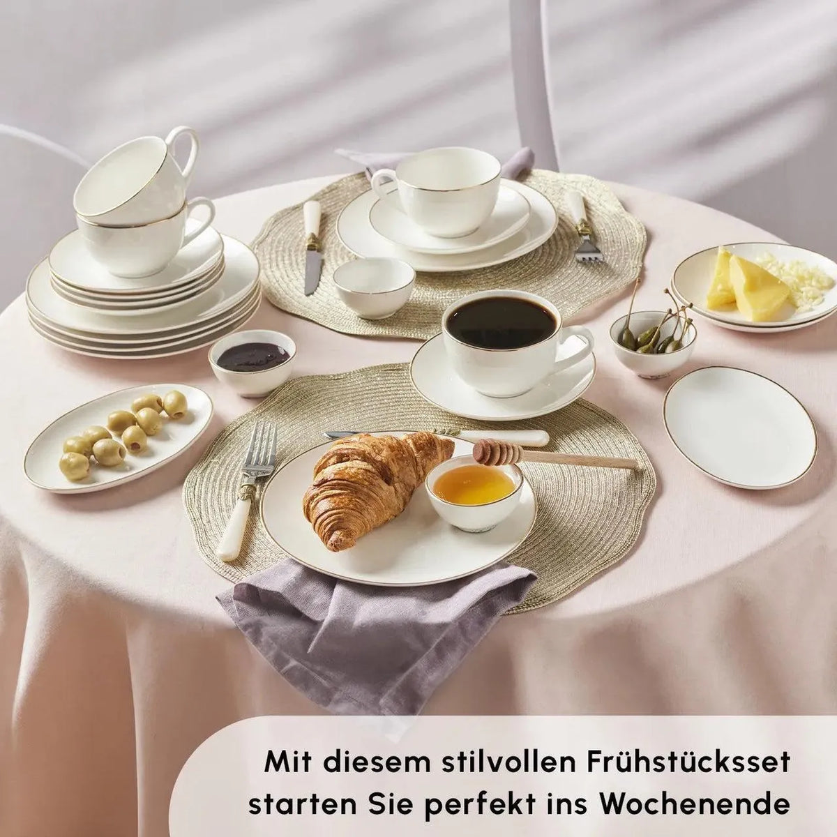 Karaca Marcelo 26 Parça Yeni Nesil Kemik Kahvaltı Takımı – 6 Kişilik, Beyaz Altın Detaylı-Yemek Takimi-Prenseshome Leyweg-Prenseshome Leyweg