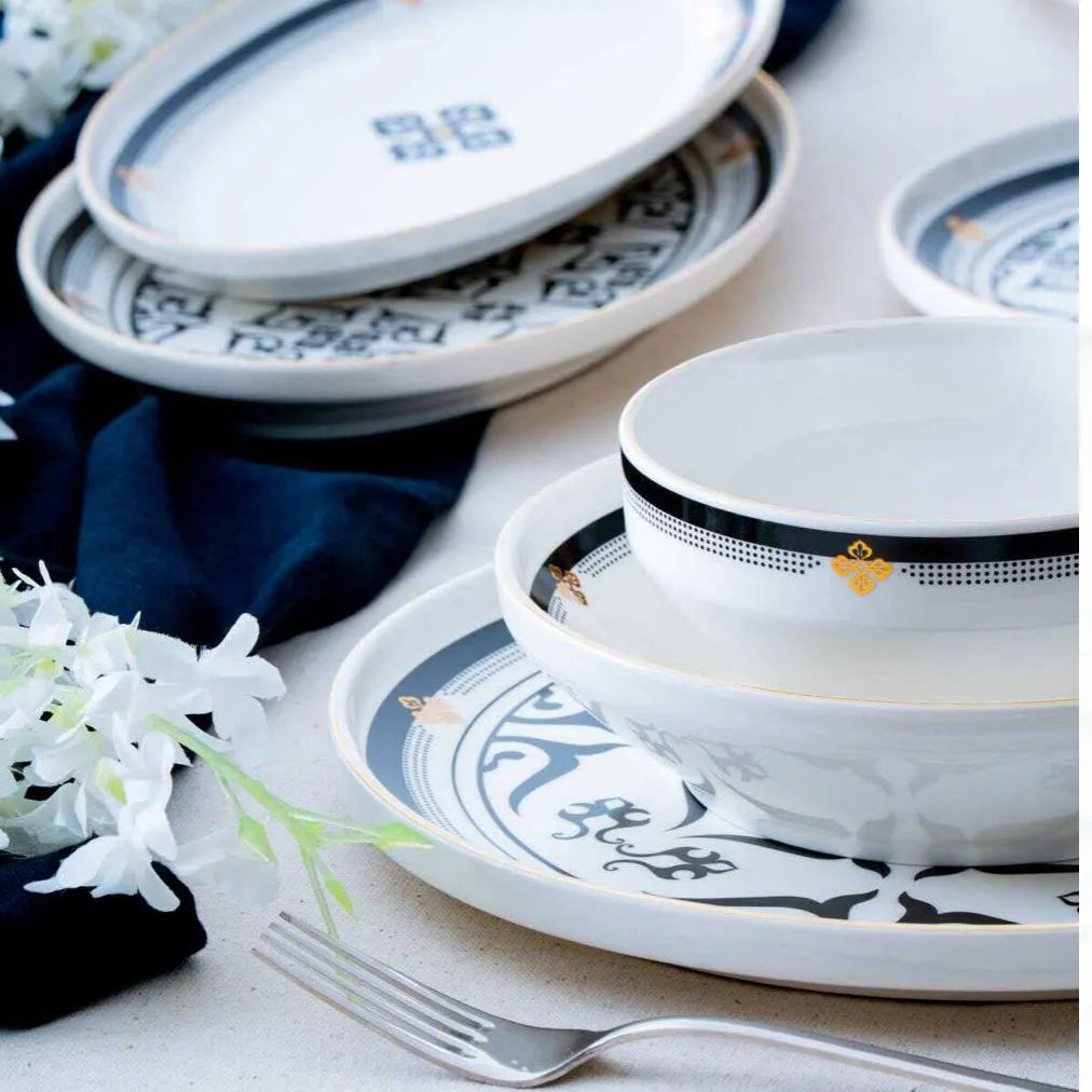 Acar Hera Siyah-Beyaz 6 kişilik 27 parca yemek takımı-Yemek Takimi-Prenseshome Leyweg-Prenseshome Leyweg