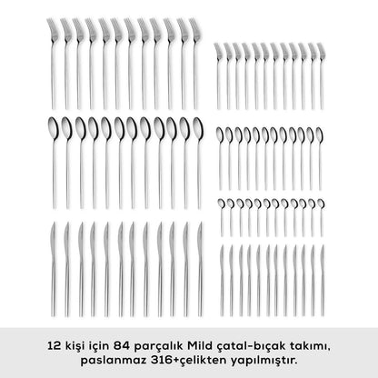 Karaca 316 Premium Mild Platin 12 Kişilik 84 Parça Çatal Kaşık Bıçak Takımı-Sofra ürünleri-Prenseshome Leyweg-Prenseshome Leyweg