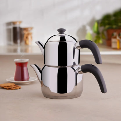 Karaca Edge Mini Çaydanlık Takımı – Siyah, Paslanmaz Çelik, İndüksiyon Uyumlu, 0.85+1.25 Litre-mutfak urunleri-Prenseshome Leyweg-Prenseshome Leyweg