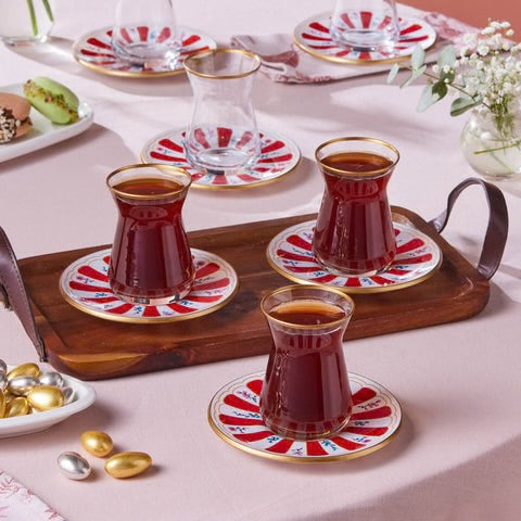 Karaca Bursa Kırmızı 12 Parça Çay Bardağı Seti-Cam urunler-Prenseshome Leyweg-Prenseshome Leyweg