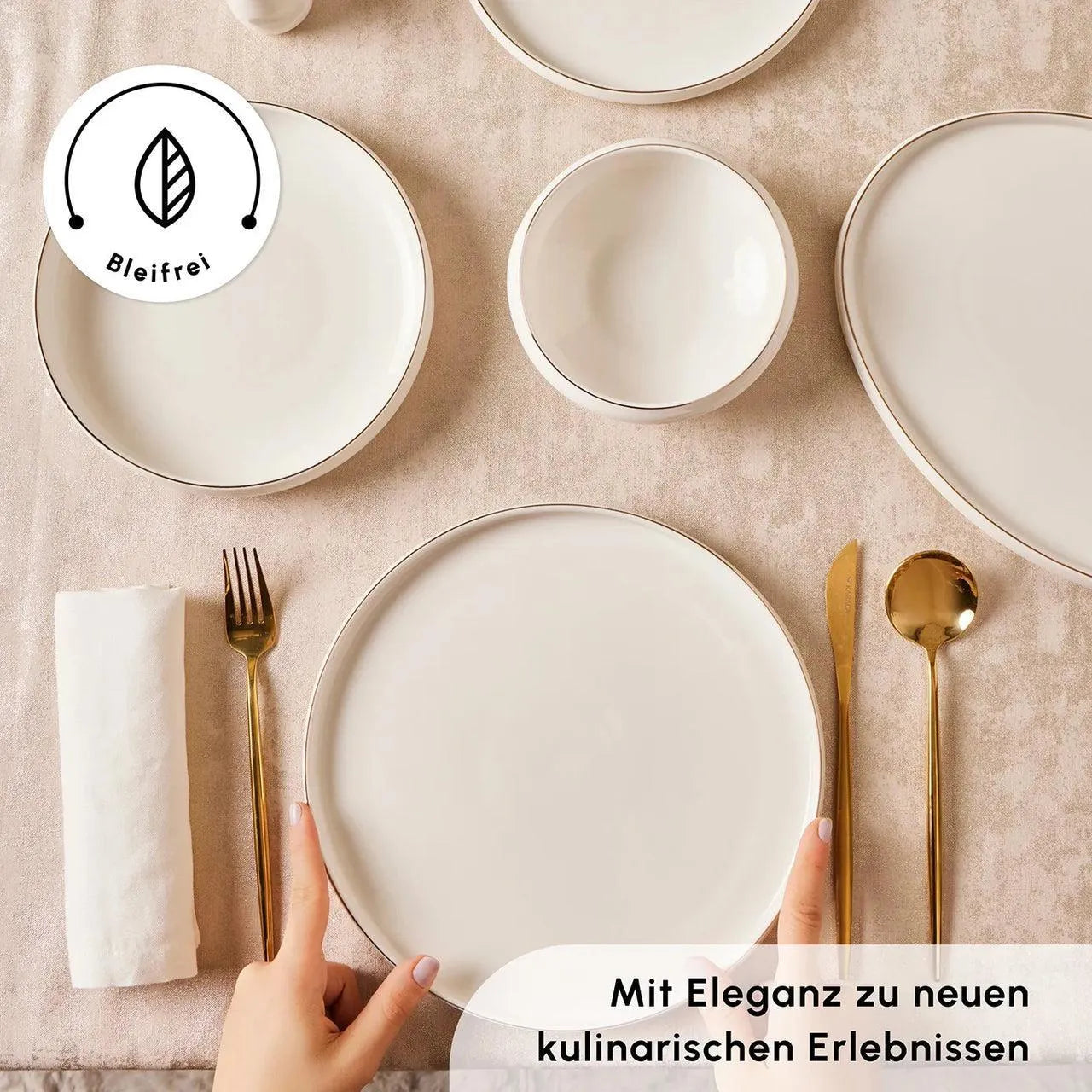 Karaca Stream Bone New Saturn Gold 12 Kişilik 59 Parça Porselen Yemek Takımı-Yemek Takimi-Prenseshome Leyweg-Prenseshome Leyweg