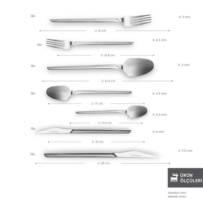 Karaca Elegance Midway Platin 84 Parça 12 Kişilik Sofra Çatal Kaşık Bıçak Seti-Sofra ürünleri-Prenseshome Leyweg-Prenseshome Leyweg