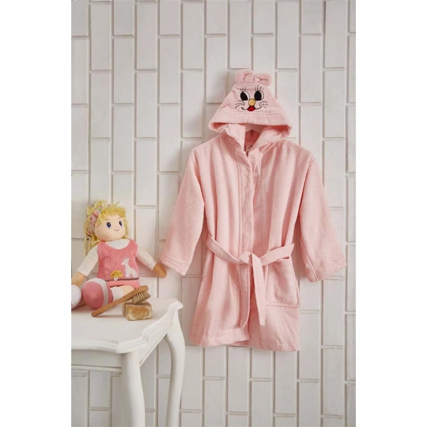 İpekçe Pamuk Cocuk Bornozu-Banyo ürünleri-Prenseshome Leyweg-Pembe-3/4 Yas Kapsonlu-Prenseshome Leyweg
