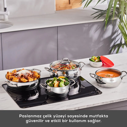 Karaca Emirgan XL 10 Parça Çelik Tencere Seti – Saklama Kaplı, Cam Kapaklı, İndüksiyon ve Fırın Uyumlu-mutfak urunleri-Prenseshome Leyweg-Prenseshome Leyweg