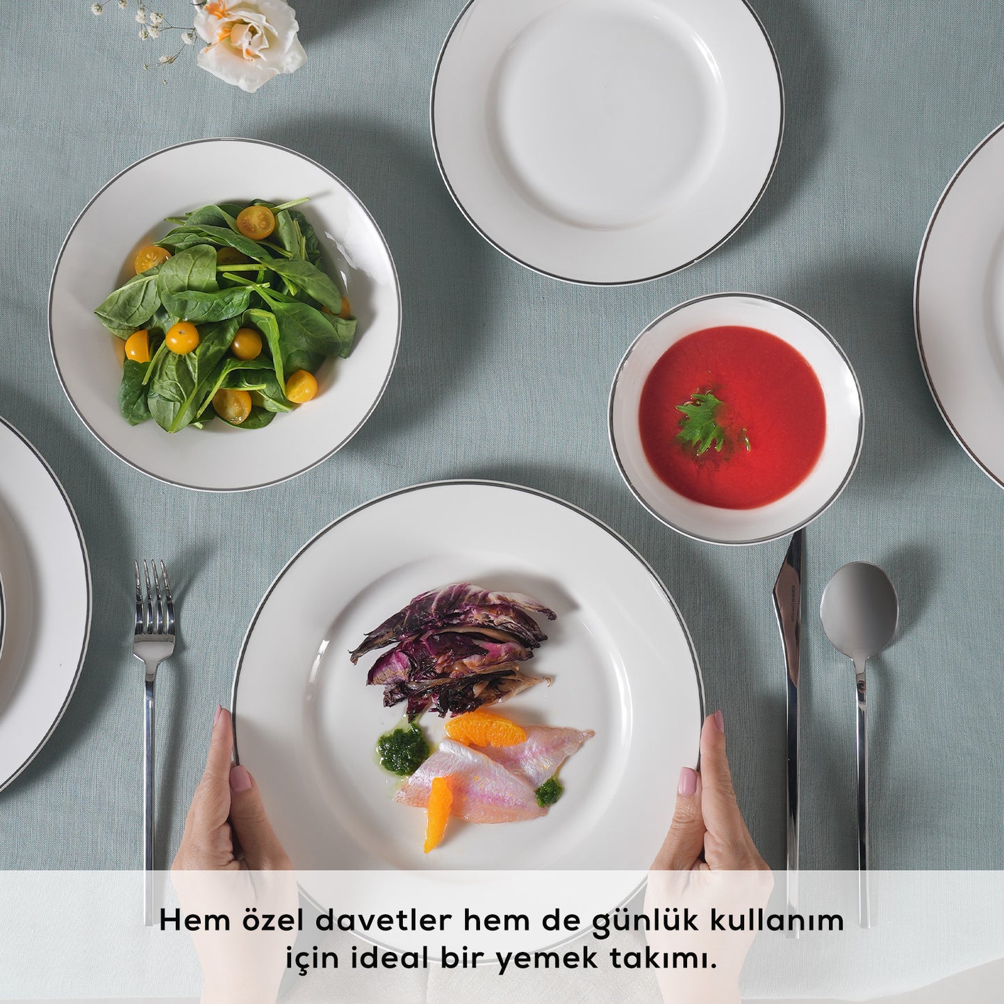 Karaca Elegance Bone Rebeca 24 Parça 6 Kişilik Yemek Takımı Platin-Yemek Takimi-Prenseshome Leyweg-Prenseshome Leyweg