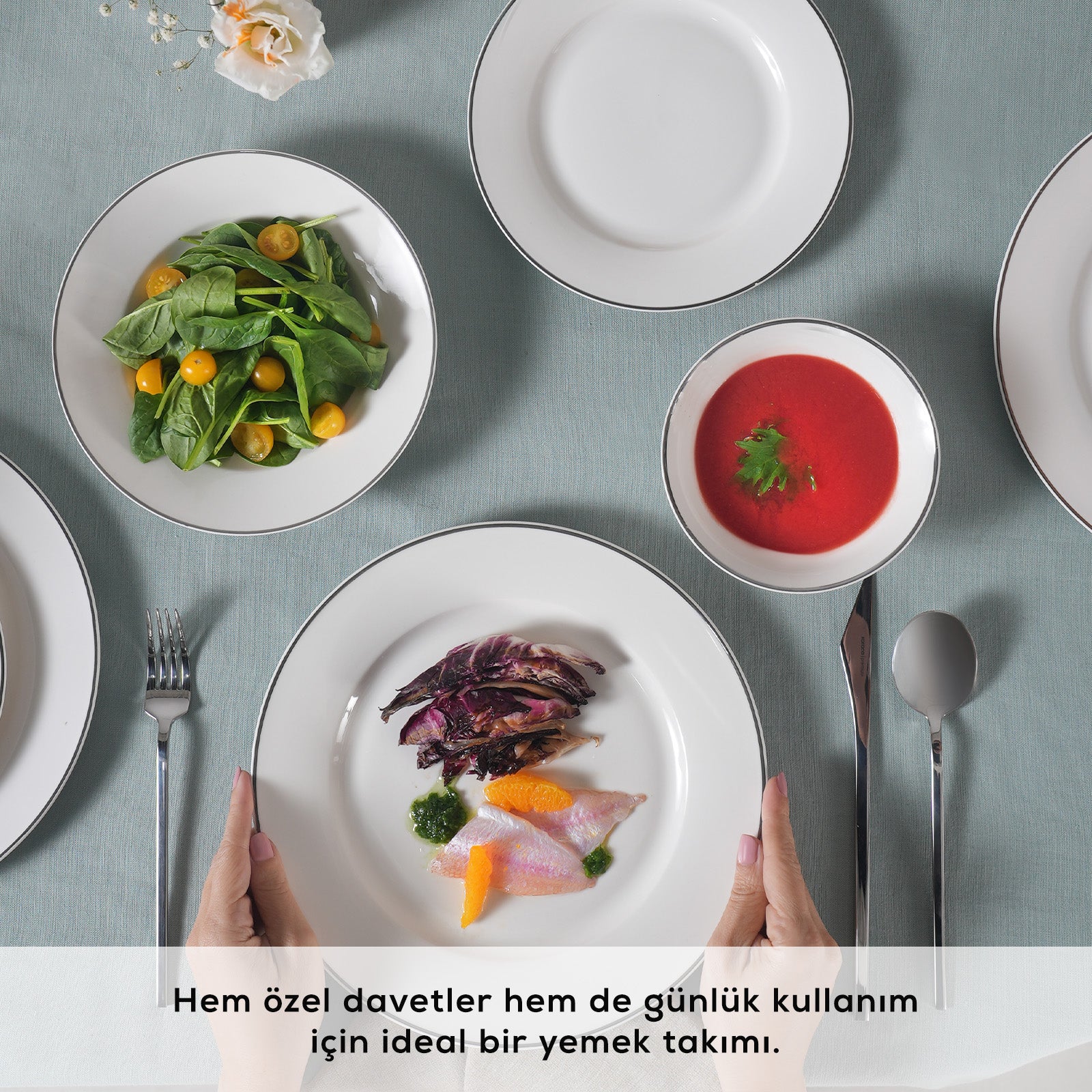 Karaca Elegance Bone Rebeca 24 Parça 6 Kişilik Yemek Takımı Platin-Yemek Takimi-Prenseshome Leyweg-Prenseshome Leyweg