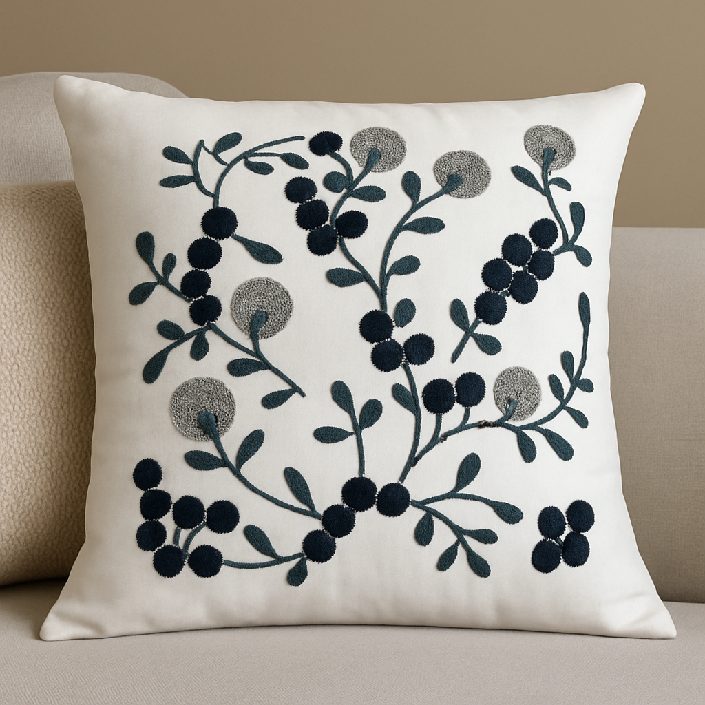 Botanic Touch Nakışlı Dekoratif Yastık Kılıfı – 45x45 cm-Oturma odasi-Prenseshome Leyweg-Prenseshome Leyweg