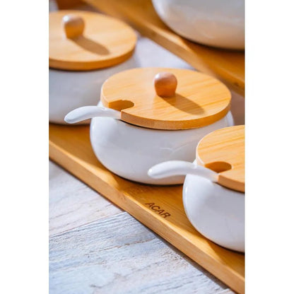 7 Parça Porselen Baharat Takımı Bambu Standlı-Sofra ürünleri-Prenseshome Leyweg-Prenseshome Leyweg