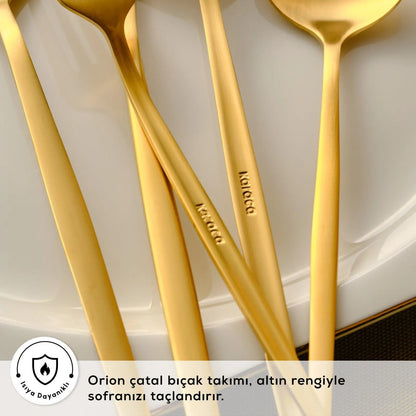 Karaca Orion Mat Gold 12 Kişilik 60 Parça Çatal Kaşık Bıçak Takımı-Sofra ürünleri-Prenseshome Leyweg-Prenseshome Leyweg