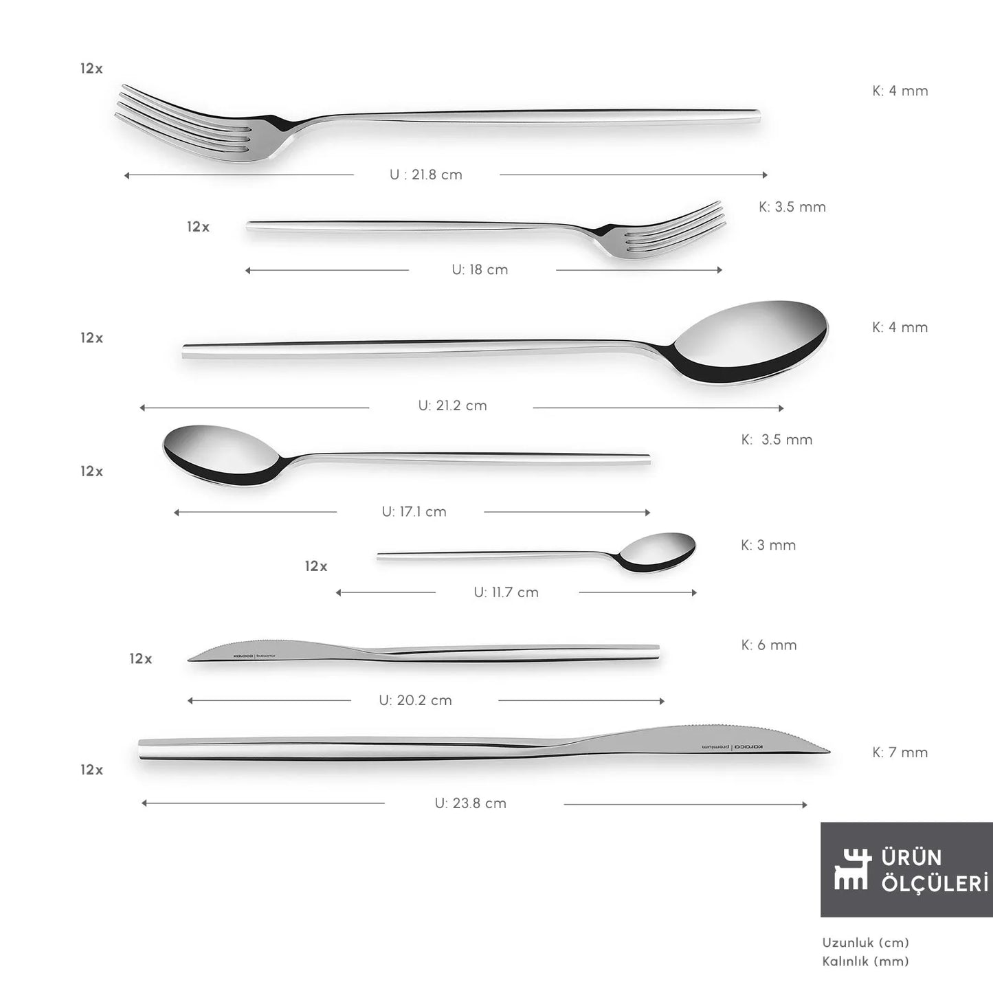 Karaca 316 Premium Mild Platin 12 Kişilik 84 Parça Çatal Kaşık Bıçak Takımı-Sofra ürünleri-Prenseshome Leyweg-Prenseshome Leyweg