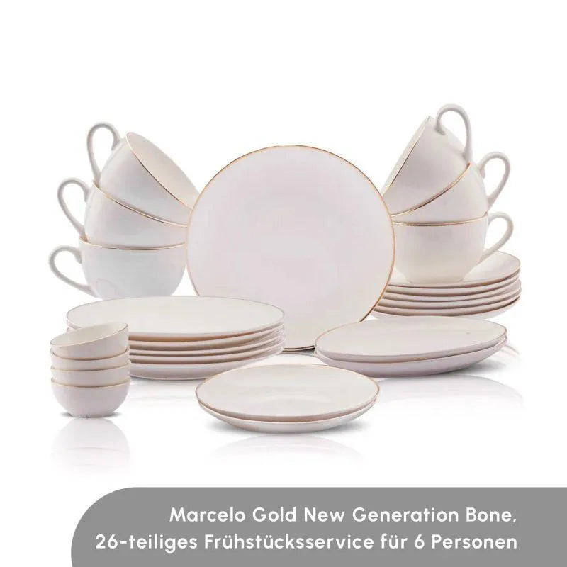Karaca Marcelo 26 Parça Yeni Nesil Kemik Kahvaltı Takımı – 6 Kişilik, Beyaz Altın Detaylı-Yemek Takimi-Prenseshome Leyweg-Prenseshome Leyweg