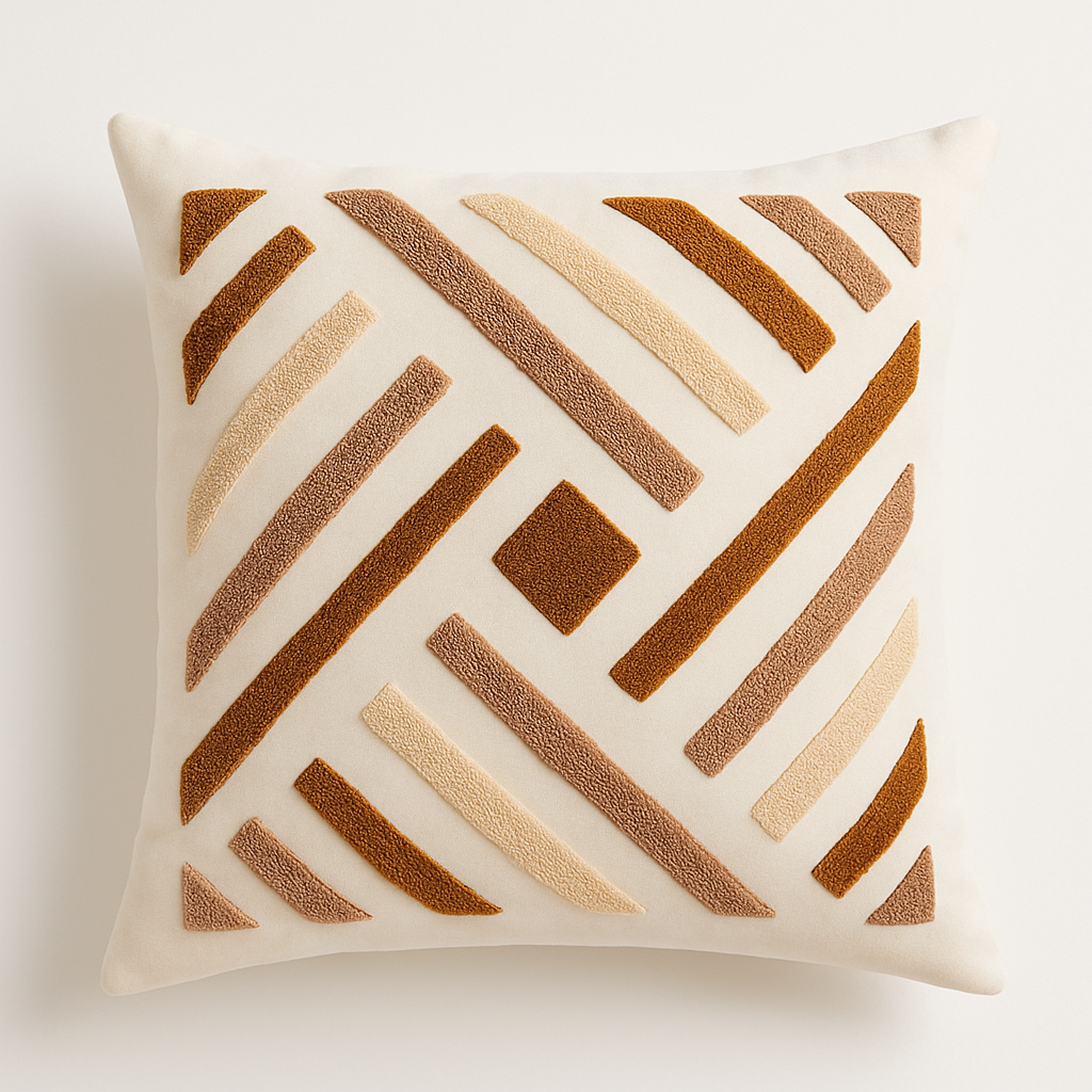 Geometrik Nakışlı Dekoratif Yastık Kılıfı – 45x45 cm-Prenseshome Leyweg-Kahve & Bej-Prenseshome Leyweg