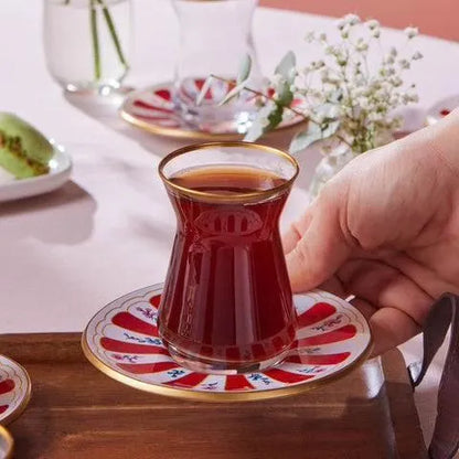 Karaca Bursa Kırmızı 12 Parça Çay Bardağı Seti-Cam urunler-Prenseshome Leyweg-Prenseshome Leyweg