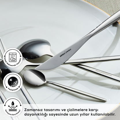 Karaca 316 Premium Mild Platin 12 Kişilik 84 Parça Çatal Kaşık Bıçak Takımı-Sofra ürünleri-Prenseshome Leyweg-Prenseshome Leyweg