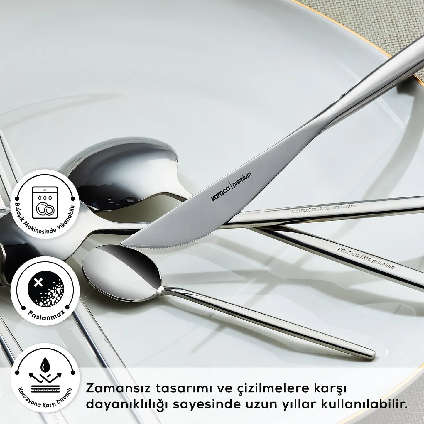 Karaca 316 Premium Mild Platin 12 Kişilik 84 Parça Çatal Kaşık Bıçak Takımı-Sofra ürünleri-Prenseshome Leyweg-Prenseshome Leyweg