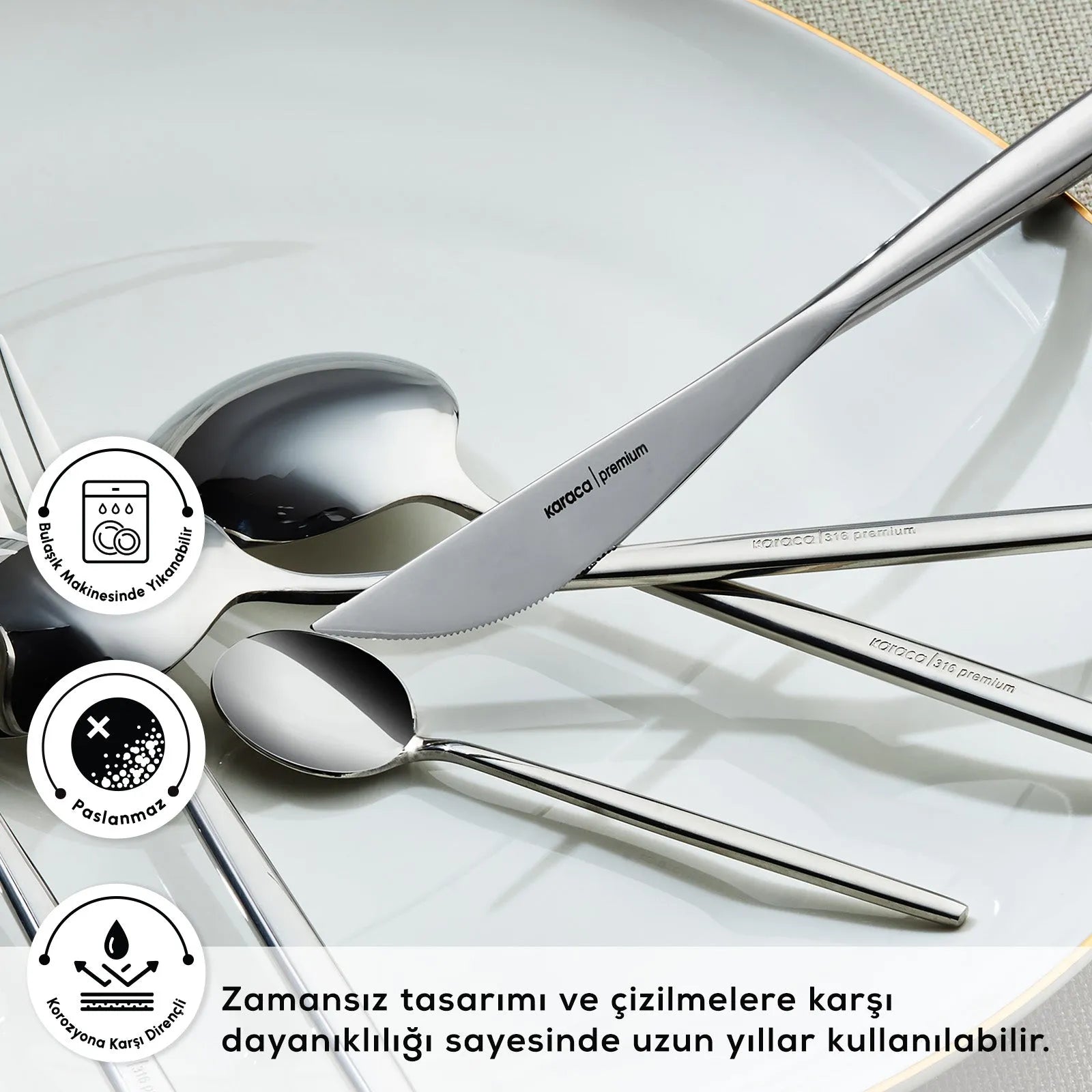 Karaca 316 Premium Mild Platin 12 Kişilik 84 Parça Çatal Kaşık Bıçak Takımı-Sofra ürünleri-Prenseshome Leyweg-Prenseshome Leyweg