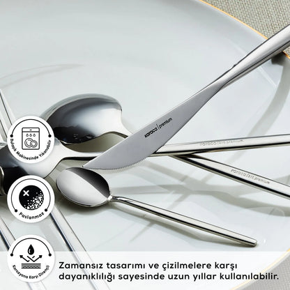 Karaca 316 Premium Mild Platin 12 Kişilik 84 Parça Çatal Kaşık Bıçak Takımı-Sofra ürünleri-Prenseshome Leyweg-Prenseshome Leyweg
