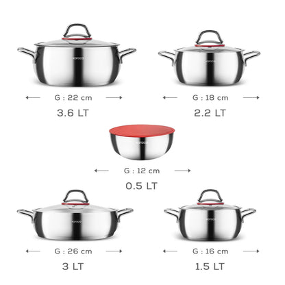 Karaca Emirgan XL 10 Parça Çelik Tencere Seti – Saklama Kaplı, Cam Kapaklı, İndüksiyon ve Fırın Uyumlu-mutfak urunleri-Prenseshome Leyweg-Prenseshome Leyweg