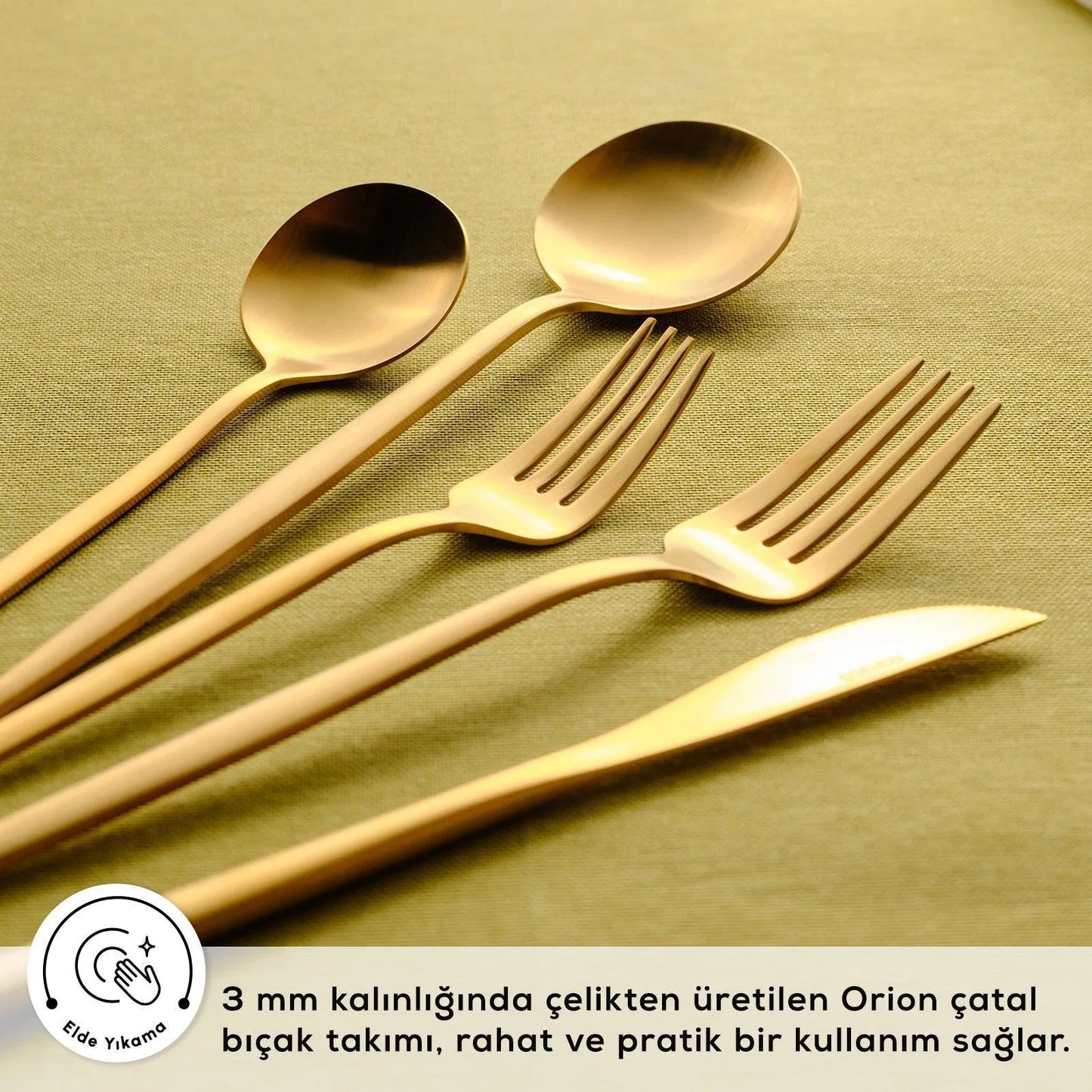 Karaca Orion Mat Gold 12 Kişilik 60 Parça Çatal Kaşık Bıçak Takımı-Sofra ürünleri-Prenseshome Leyweg-Prenseshome Leyweg
