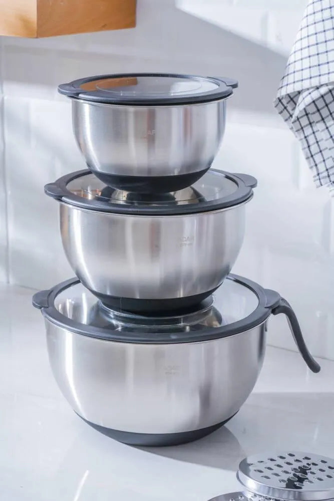 Acar Focus Pro Antrasit Kapaklı Paslanmaz Çelik Karıştırma ve Saklama Kabı Seti – 3 Parça-mutfak urunleri-Prenseshome Leyweg-Prenseshome Leyweg