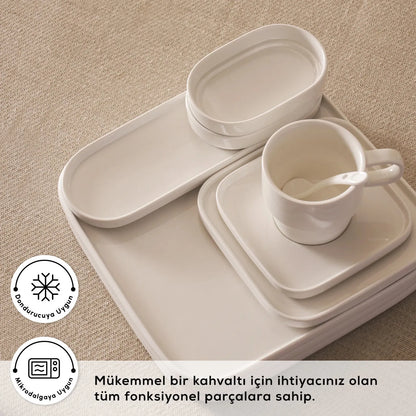 Karaca Cubique 35 Parça Kahvaltı Takımı – 6 Kişilik Kare Porselen Set-Sofra ürünleri-Prenseshome Leyweg-Prenseshome Leyweg