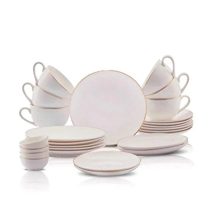 Karaca Marcelo 26 Parça Yeni Nesil Kemik Kahvaltı Takımı – 6 Kişilik, Beyaz Altın Detaylı-Yemek Takimi-Prenseshome Leyweg-Prenseshome Leyweg