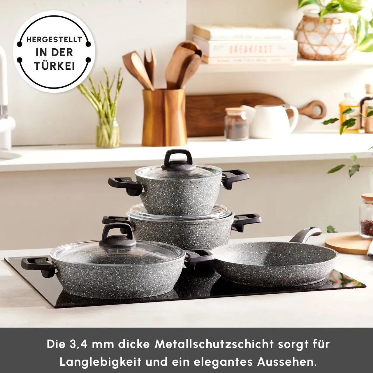 Karaca Gris Bio Granit 7 Parça Tencere Seti – Sağlıklı ve Dayanıklı, Yapışmaz Yüzeyli, İndüksiyon Hariç Tüm Ocaklarla Uyumlu-mutfak urunleri-Prenseshome Leyweg-Prenseshome Leyweg