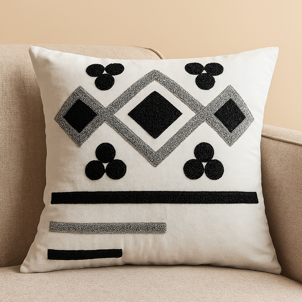 Mosaic Touch Nakışlı Dekoratif Yastık Kılıfı – 45x45 cm-Oturma odasi-Prenseshome Leyweg-Prenseshome Leyweg