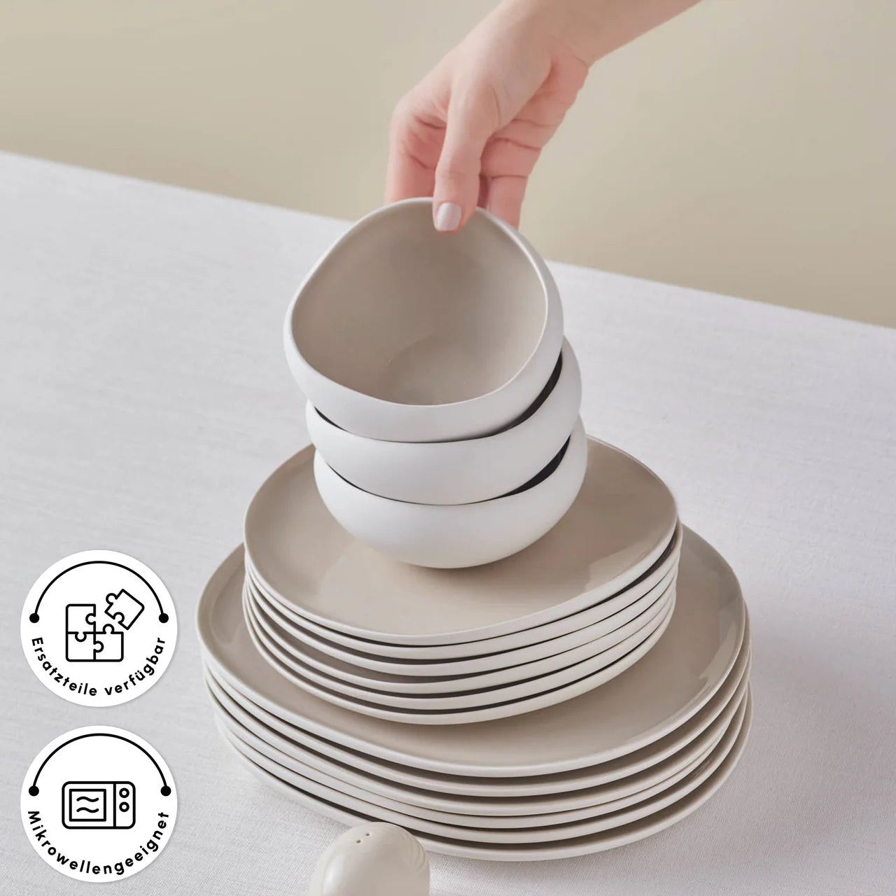 Karaca Cupid Earth 55 Parça Stoneware 12 Kişilik Modern Yemek Takımı-Yemek Takimi-Prenseshome Leyweg-Prenseshome Leyweg