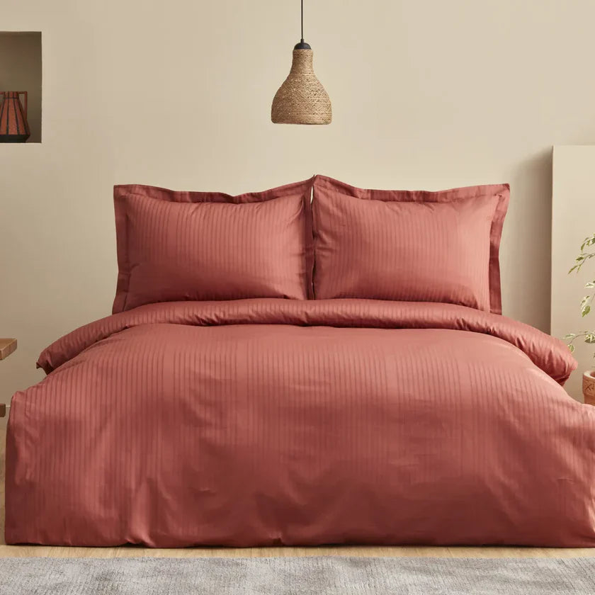 Karaca Home Cizgili %100 pamuk cift kişilik saten nevresim takımı-Prenseshome Leyweg-TerraCota-Prenseshome Leyweg