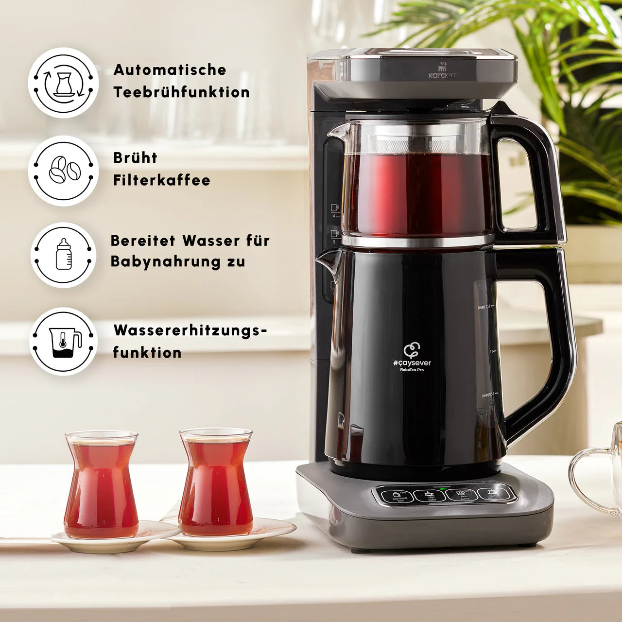 Karaca Robotea Pro 4 in 1 Konuşan Otomatik Çay Makinesi Su Isıtıcı ve Filtre Kahve Demleme Makinesi 2500W Space Gray-Elektronik ürün-Prenseshome Leyweg-Prenseshome Leyweg
