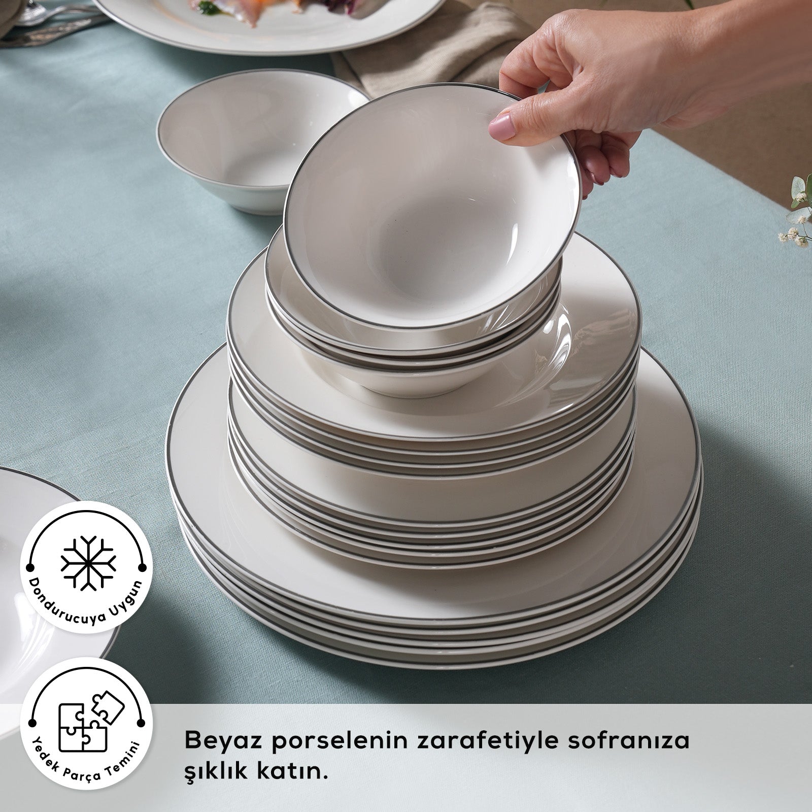 Karaca Elegance Bone Rebeca 24 Parça 6 Kişilik Yemek Takımı Platin-Yemek Takimi-Prenseshome Leyweg-Prenseshome Leyweg