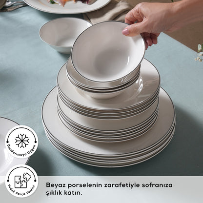 Karaca Elegance Bone Rebeca 24 Parça 6 Kişilik Yemek Takımı Platin-Yemek Takimi-Prenseshome Leyweg-Prenseshome Leyweg