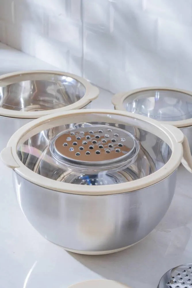 Acar Focus Pro Bej Kapaklı Paslanmaz Çelik Karıştırma ve Saklama Kabı Seti – 3 Parça-mutfak urunleri-Prenseshome Leyweg-Prenseshome Leyweg